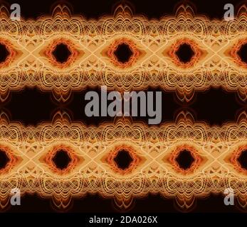 Orange, gelbe und schwarze Linien, abstrakter Hintergrund.Nahtloser dunkler Hintergrund Stockfoto