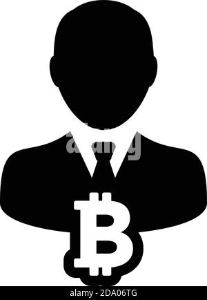 Bitcoin Symbol Vektor Kryptowährung Symbol mit männlichen Person Profil Avatar Für digitale Währung in einer Glyphe-Piktogramm-Illustration Stock Vektor