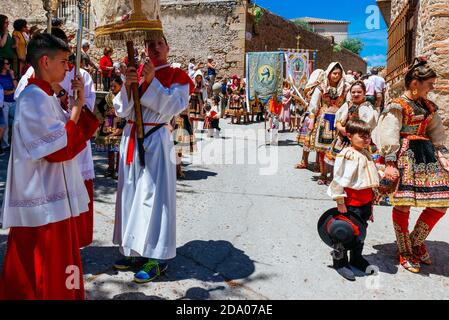 Fronleichnam. Corpus Cristi Day Prozession. Lagartera, Toledo, Castilla - La Mancha, Spanien, Europa Stockfoto