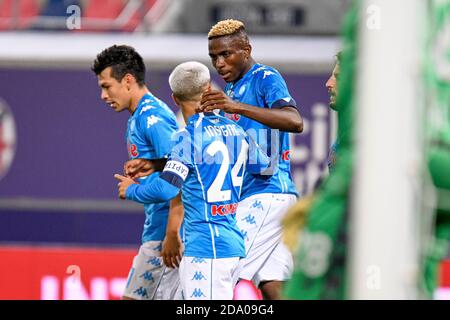 Bologna, Italien. November 2020. Bologna, Italien, Dall'Ara Stadion, 08 Nov 2020, Victor Osimhen (Napoli) feiert nach einem Tor von 0-1 während Bologna Calcio vs SSC Napoli - Italienische Fußball Serie A Spiel - Kredit: LM/Ettore Griffoni Kredit: Ettore Griffoni/LPS/ZUMA Wire/Alamy Live News Stockfoto