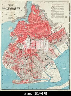 Alte Karte des Stadtteils Brooklyn, City of New York 1912. Stockfoto