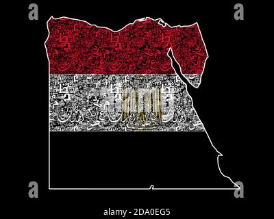 Karte von Ägypten mit der Flagge der arabischen Typografie Stockfoto