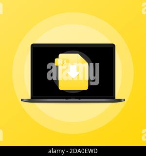Symbol für Laptop und Download der CCS-Datei. Konzept zum Herunterladen von Dokumenten. CCS-Etikett und Abwärtspfeil. Vektor auf isoliertem Hintergrund. EPS 10 Stock Vektor