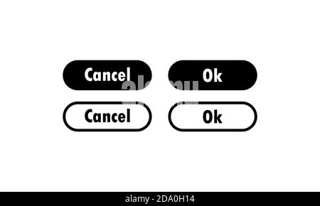 OK- und Abbrechen-Tasten in Schwarz. Schaltflächen mit Symbolen für Web- und ui-Design. Vektor auf isoliertem weißem Hintergrund. EPS 10 Stock Vektor