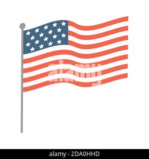 Die USA winken Flagge Vektor flache Abbildung isoliert auf weißem Hintergrund. Amerikanische Flagge. Das nationale Symbol der Vereinigten Staaten von Amerika. Amerika oder Unabhängigkeitstag Konzept. Stock Vektor