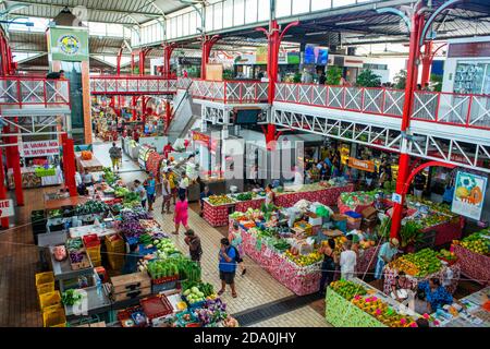 Papeete Municipal Covered Market, Papeete, Tahiti, Französisch-Polynesien, Tahiti Nui, Gesellschaftsinseln, Französisch-Polynesien, Südpazifik. Stockfoto