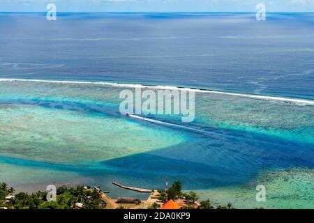Moorea Insel französisch polynesien Lagune Luftbild Panorama. Riff sehen, Moorea Insel (Luftbild), Windward Inseln, Society Inseln, Französisch Polynesien Stockfoto