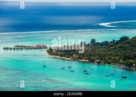 Moorea Insel französisch polynesien Lagune Luftbild Panorama. Riff sehen, Moorea Insel (Luftbild), Windward Inseln, Society Inseln, Französisch Polynesien Stockfoto