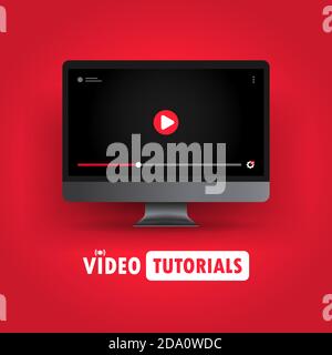 Illustration für Video-Tutorials. Webinar ansehen, Video online auf Computer streamen. Vektor auf isoliertem Hintergrund. EPS 10 Stock Vektor