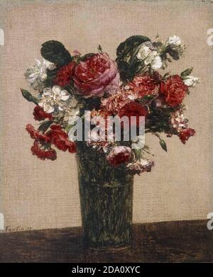 Ignace-Henri-Jean-Theodore Fantin-Latour, Französisch, 1836-1904 -- Stillleben mit Rosen und Astern im Glas. Stockfoto