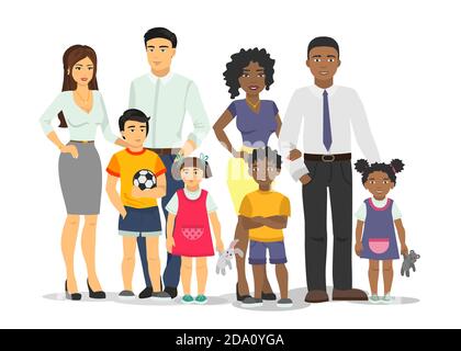 Afroamerikanische und weiße Familie isolierte Vektor-Illustration. Stock Vektor