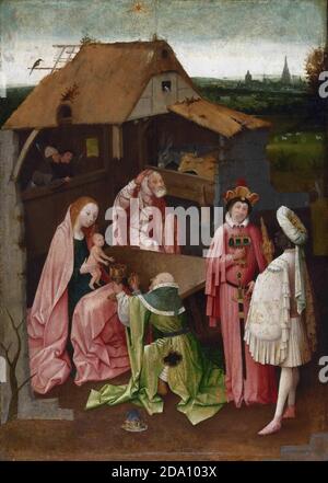 Hieronymus Bosch, Niederlandisch (aktiv 's Hertogenbosch), c. 1450-1516 -- die Anbetung der Könige. Stockfoto