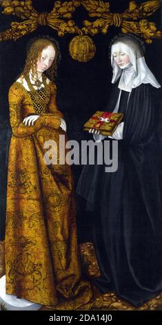 CRANACH, Lucas der Ältere - Heilige Christina und Ottilia. Alte europäische Ölgemälde, klassischer Stil. Stockfoto