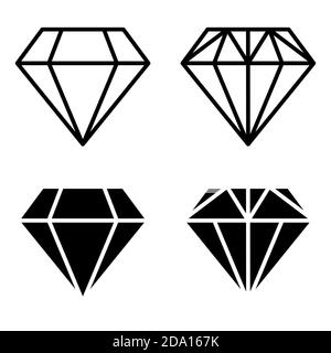 Diamond Icon Set. Vier Edelsteine-Symbole auf weißem Hintergrund isoliert. Stock Vektor