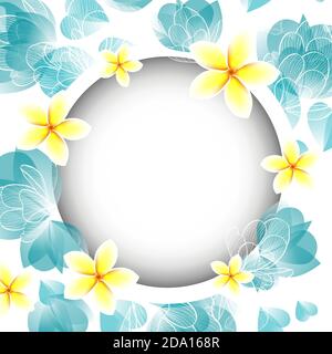 Runder Rahmen mit zarten blauen und gelben Blüten. Vektorgrafik Stock Vektor