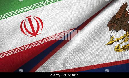 Iran und amerikanisch-Samoa zwei Fahnen Textiltuch, Stoffstruktur Stockfoto