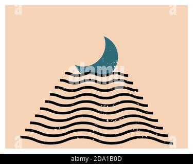 Abstrakte zeitgenössische ästhetische Hintergründe Ozeanlandschaften mit Mond und Wellen. Vektor. Stock Vektor