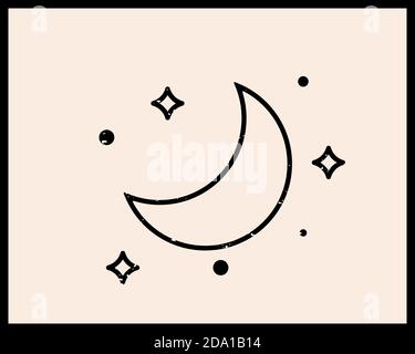Symbol für lineares Mondlogo. Für Kosmetik, Schönheit, Tattoo, Spa, Maniküre, Juwelier. Im antiken Stil handgezeichnete Kunst Mond. Boho Chic Tattoo Design Stock Vektor