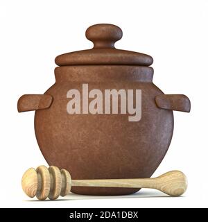 Honey Pot 3D Rendering Illustration isoliert auf weißem Hintergrund Stockfoto