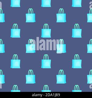 Blaue Tasche, nahtloses Muster auf blauem Hintergrund. Stock Vektor