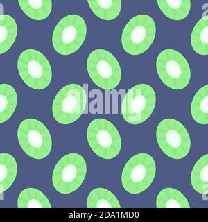 Geschnittener Kiwi, nahtloses Muster auf blauem Hintergrund. Stock Vektor