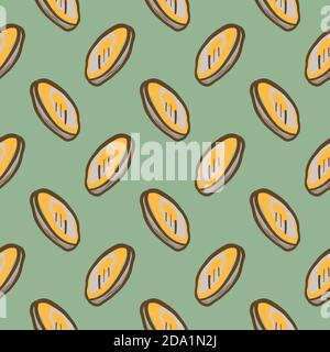 Goldene Münzen, nahtloses Muster auf grünem Hintergrund. Stock Vektor