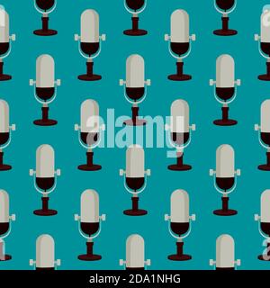 Kleines Mikrofon, nahtloses Muster auf blauem Hintergrund. Stock Vektor