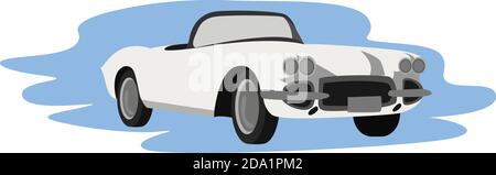 Weißes Retro-Auto, Illustration, Vektor auf weißem Hintergrund Stock Vektor
