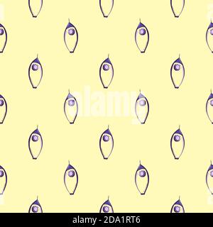 Avocado in der Mitte, nahtlose Muster auf einem gelben Hintergrund. Stock Vektor