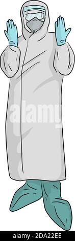 Arzt in voll geschützten medizinischen Anzug Vektor Illustration Skizze Doodle Handgezeichnet isoliert auf weißem Hintergrund Stock Vektor