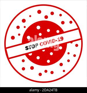 „Stop covid-19“-Schriftzug. Isoliert auf weißem Hintergrund. Covid-Aufkleber. Covid-19. Stock Vektor