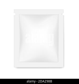 Leere weiße quadratische Beutel Paket, Vektor-Mockup. Verpackung von Lebensmitteln, medizinischen oder kosmetischen Produkten, Mock-up Stock Vektor