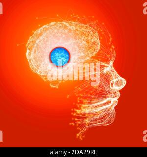 Neurologie, Philosophie: Verbindungen, die Entwicklung des Denkens und der Reflexion, die unendlichen Möglichkeiten von Gehirn und Geist. Menschliche Anatomie Stockfoto