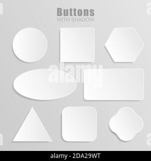 Weißes 3d-leeres Quadrat und abgerundeter Tastenvektor. Button Banner rund, Badge Interface für Anwendungsdarstellung. Stock Vektor