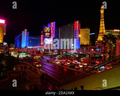 Las Vegas, NV/USA; 09/28/2016 Las Vegas Boulevard bei Nacht Stockfoto