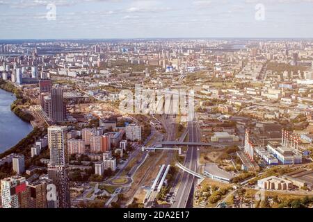 Draufsicht auf den Moskauer Zentralring. Route Linie des Schienenpersonenverkehrs in Moskau. Das System der Bewegung der elektrischen Züge auf dem Hauptgang Stockfoto