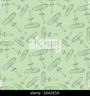 Sonnenschirm Pilze grün wiederholen Muster Hintergrund. Naturmuster, Linie Kunst Pilze. Botanische Illustration, Waldmuster. Stock Vektor