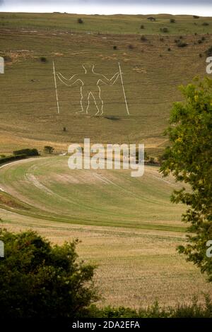 Großbritannien, England, East Sussex, Wilmington, alte Long-man-Figur am Hang Stockfoto