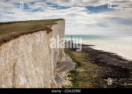 Großbritannien, England, East Sussex, Beachy Head, Hod Combe, neuer Leuchtturm unter Kreidefelsen Stockfoto