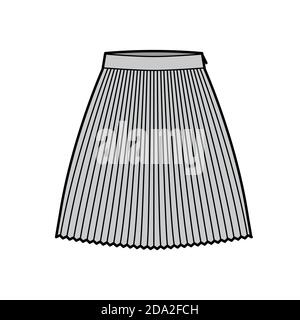 Rock Sunray Plite technische Mode Illustration mit unter-dem-Knie-Länge Silhouette, kreisförmige Fülle. Flacher Boden Schablone vorne, graue Farbe Stil. Frauen, Männer, Unisex CAD Mockup Stock Vektor