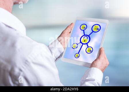 Tablet-Bildschirm mit einem Datenschutzkonzept Stockfoto