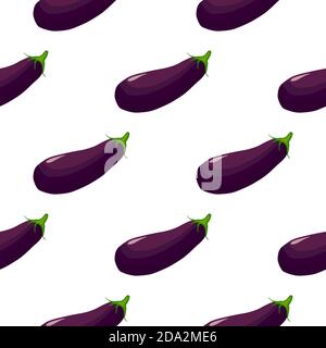 Illustration zum Thema Aubergine Muster, pflanzliche Aubergine für Siegel. Gemüsemuster bestehend aus schöner Aubergine, viele Auberginen. Einfaches CO Stock Vektor