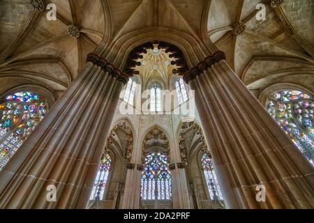 Gewölbedecke, Gründerkapelle, Dominikanerkloster von Batalha oder Kloster der Heiligen Maria des Sieges, Batalha, Bezirk Leiria, Portugal Stockfoto