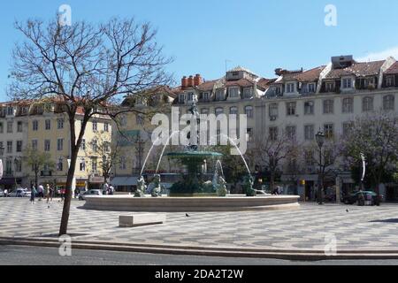 Brunnen auf Rossio-Platz - Lissabon - Portugal Stockfoto