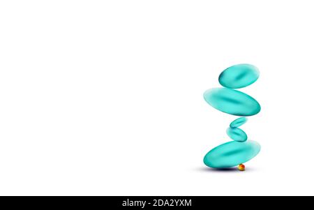 Konzept Steinbalance, Vergleich von Quantität und Qualität Konzept mit Felsbalance, 3d-Illustration auf weißem Hintergrund Kopierraum Stockfoto
