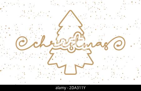 Text weihnachten mit Kiefer und Schnee Punkte Goldfarbe Kartenhintergrund Stock Vektor