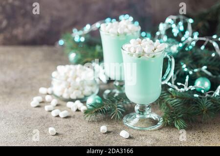 Hausgemachte Pfefferminze heiße Schokolade mit Marshmallows für Weihnachten Stockfoto