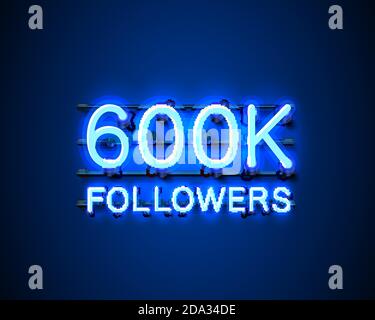 Vielen Dank Anhänger Völker, 600k online soziale Gruppe, neon glücklich Banner feiern, Vektor-Illustration Stock Vektor