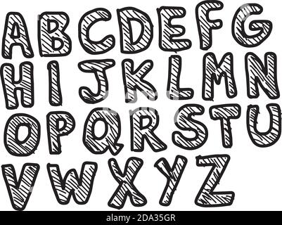 Handgezeichnetes Alphabet-Set. Stift Textur Handschrift Schrift. Vektorgrafik. Stock Vektor
