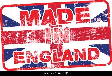 Grunge Gummistempel mit Text Made in England im Hintergrund der Union Jack oder Union Flag isoliert auf weißem Hintergrund. Vektorgrafik Stock Vektor